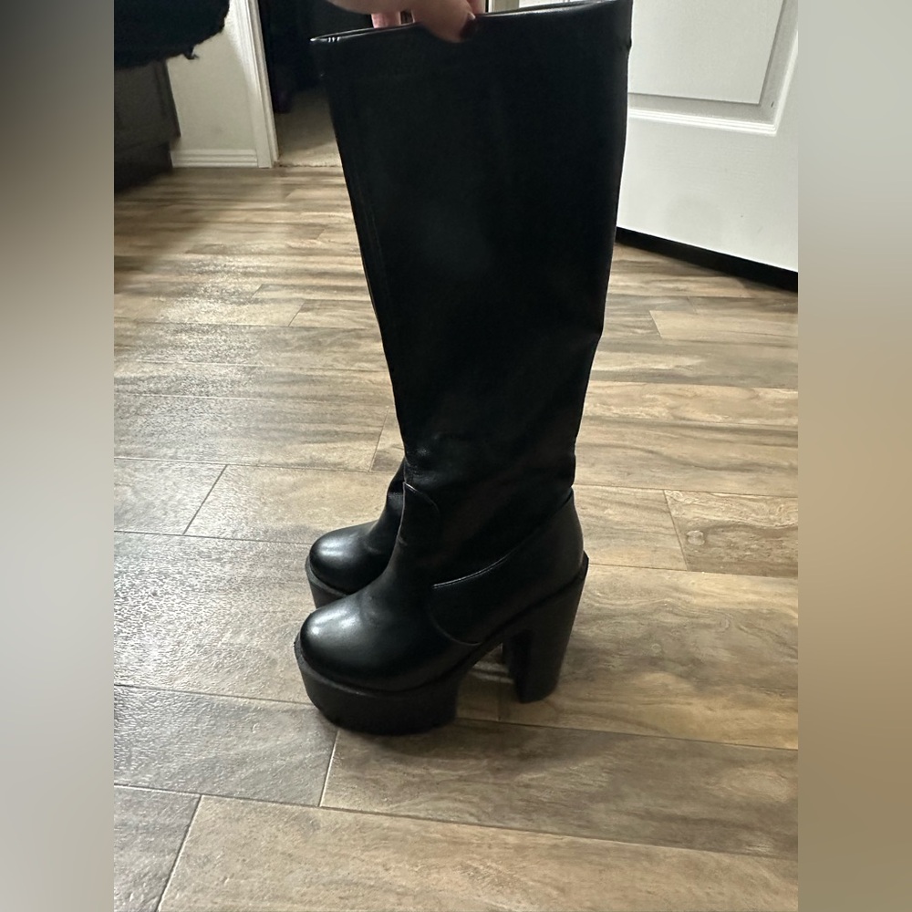 Black Platform Knee-High Boots